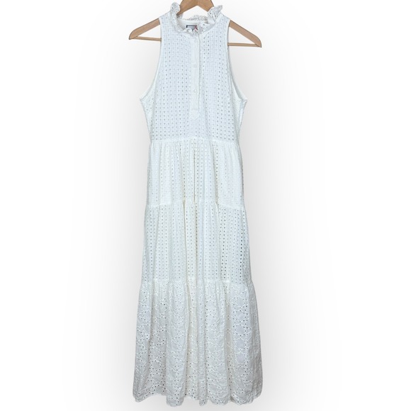 Ck Bradley Dresses & Skirts - CK Bradley Eyelet Ruffle Mock‎ Neck Sleeveless Tiered Maxi Dress White S